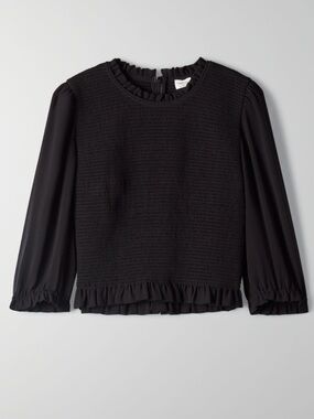 Aritzia Wilfred Smocked Black Prairie Blouse Size Medium